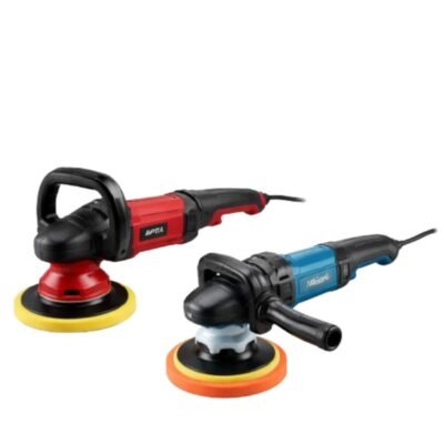 Διπλοί αλοιφαδόροι ρεύματος επαγγελματικής χρήσης σε λευκό φόντο για γυάλισμα και αφαίρεση γρατζουνιών.