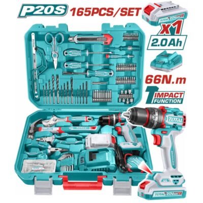 Επαγγελματικό Δραπανοκατσάβιδο Μπαταρίας Total 20v 66nm με σετ 165 τεμαχίων και BL motor