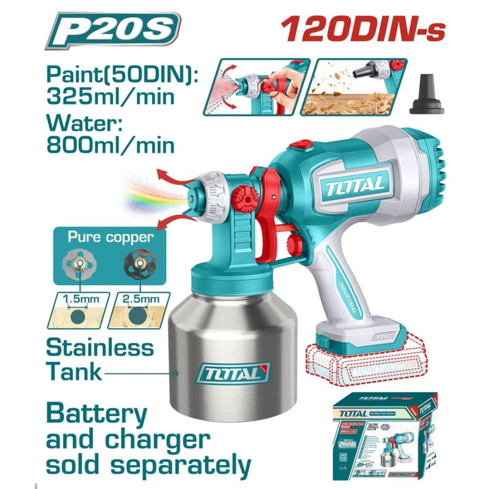 Ηλεκτρικό Πιστόλι Βαφής Μπαταρίας Total Tsgli20041 με inox δοχείο και λειτουργία φυσητήρα
