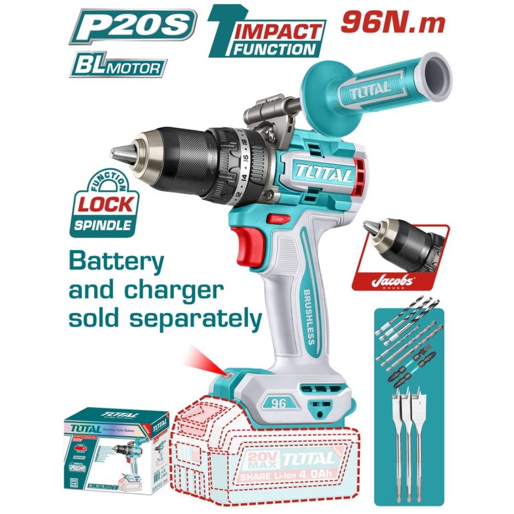 Κρουστικό Δραπανοκατσάβιδο Μπαταρίας 20v Total 96nm – Total TIDLI209685 Κρουστικό Δραπανοκατσάβιδο Μπαταρίας 20v Total 96nm επαγγελματικό εργαλείο βιδώματος και διάτρησης με brushless motor