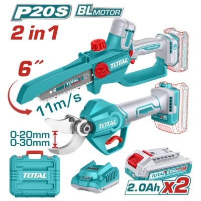 Σετ Αλυσοπρίονο Και Ψαλίδι Total Tosli250795e με μπαταρία Li-Ion 20V και δύο μπαταρίες 2Ah για επαγγελματικό κλάδεμα