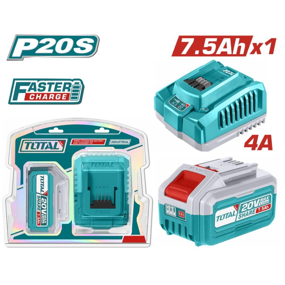 Total Επαγγελματικό Σετ μπαταρίας και ταχυφορτιστή με μπαταρία Li-Ion 20V και ταχυφορτιστή για εργαλεία
