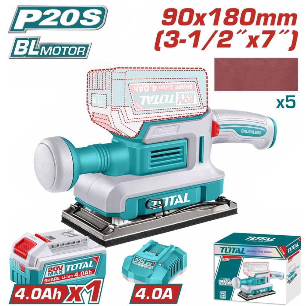 Total TFSLI20313E Παλμικό Τριβείο Brushless 20V 4Ah με δίσκο 90x180mm για επαγγελματική λείανση