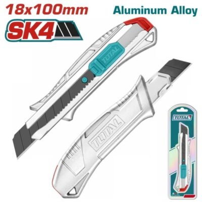 Μαχαίρι Αλουμινίου Total 18mm THT511807 με λάμα SK4 18x100mm και ανθεκτικό αλουμινένιο σώμα.
