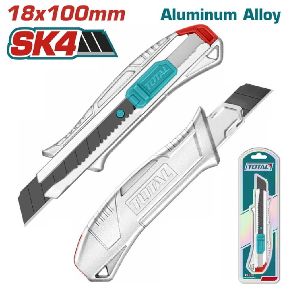 Μαχαίρι Αλουμινίου Total 18mm THT511807 με λάμα SK4 18x100mm και ανθεκτικό αλουμινένιο σώμα.