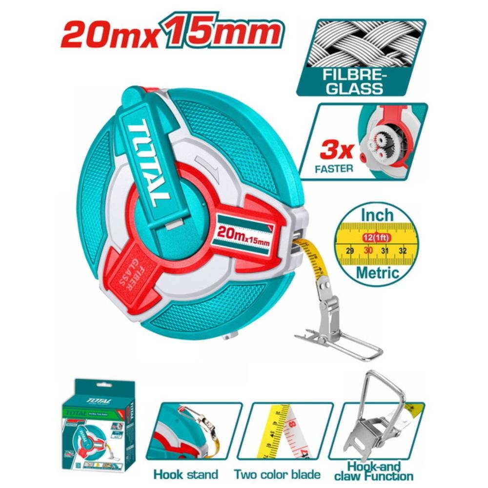 Μετροταινία Fibreglass Total 20m TMTF18206 επαγγελματικό εργαλείο μέτρησης