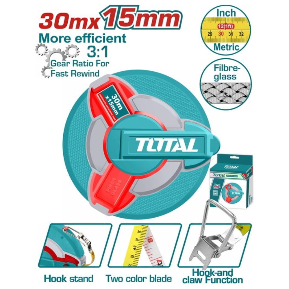 Μετροταινία Fibreglass Total 30m TMTF18306 για επαγγελματικές μετρήσεις