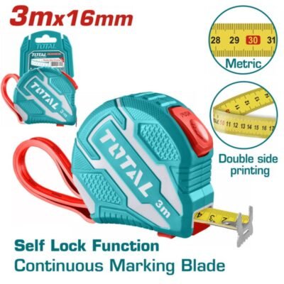 Μετροταινία Total 3m X 16mm TMT126231M με λειτουργία Self Lock και ανθεκτικό περίβλημα.
