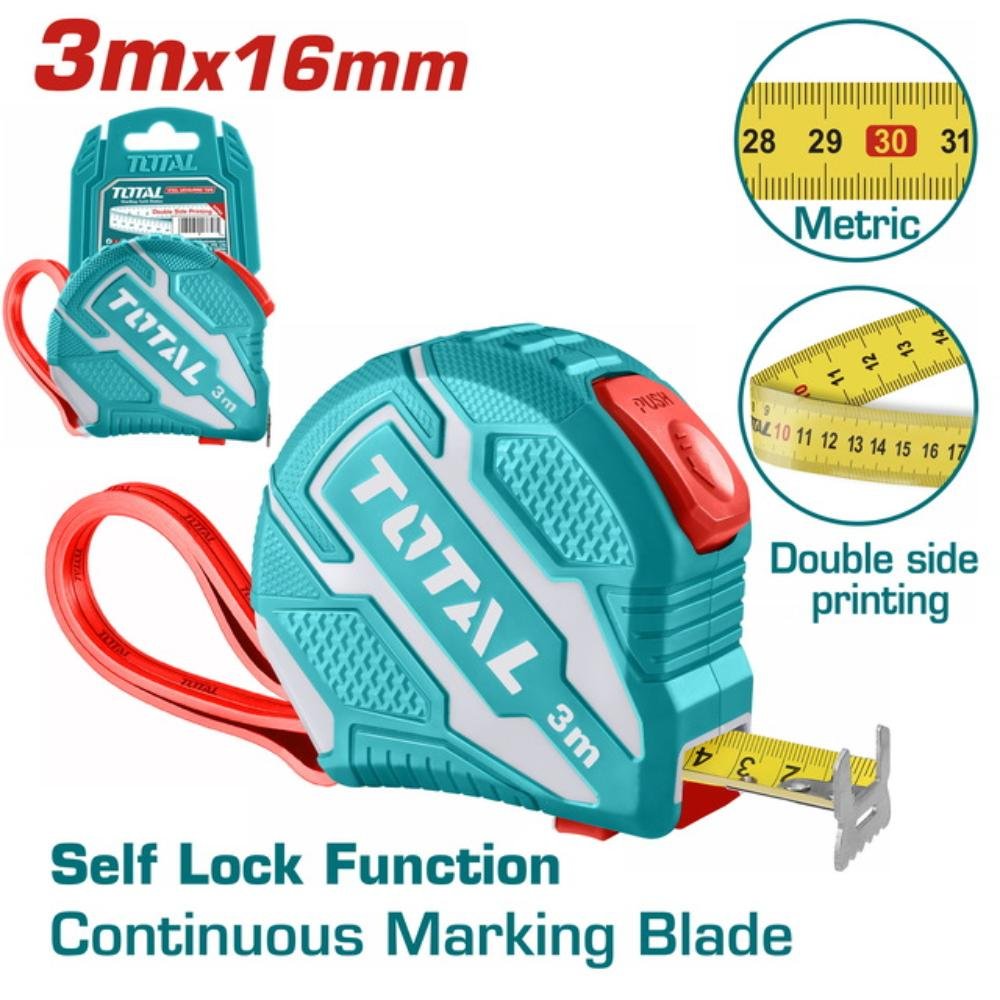 Μετροταινία Total 3m X 16mm TMT126231M με λειτουργία Self Lock και ανθεκτικό περίβλημα.