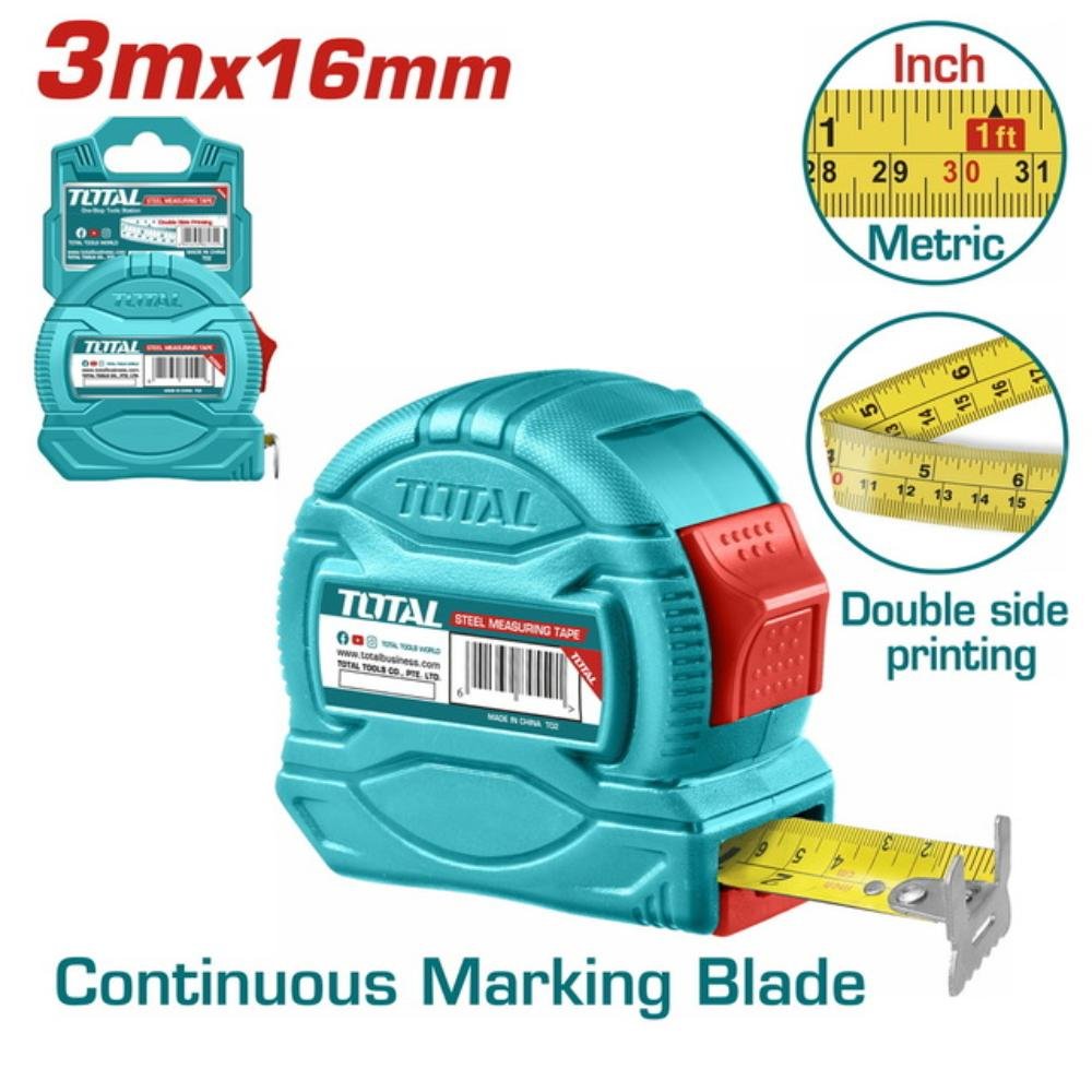 Μετροταινία Total 3m X 16mm TMT34316 για ακριβείς μετρήσεις και καθημερινή χρήση