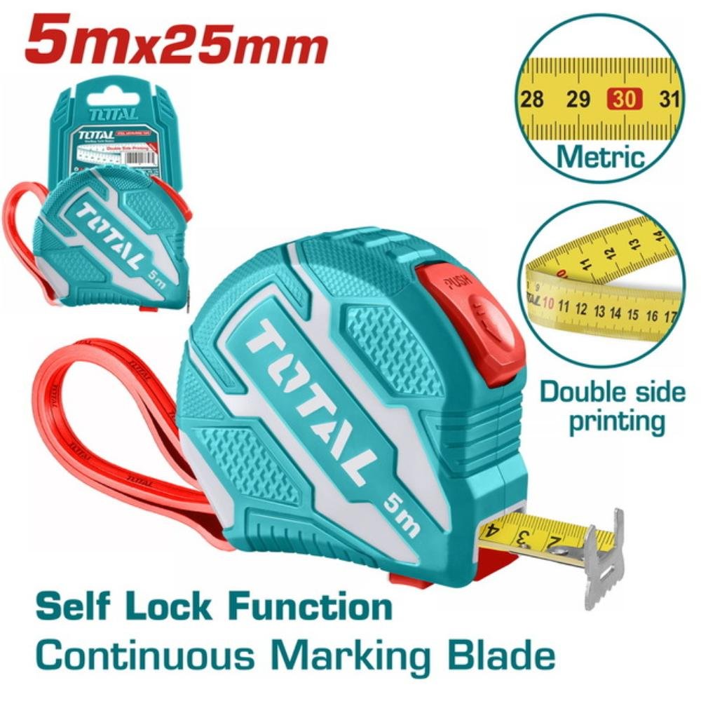Μετροταινία Total 5m X 25mm TMT126252M με Self Lock και ανθεκτικό περίβλημα για ακριβείς μετρήσεις.