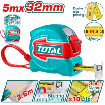Μετροταινία Total 5m x 32mm TMT80532M επαγγελματική με μαγνητικό γάντζο και διπλή εκτύπωση.
