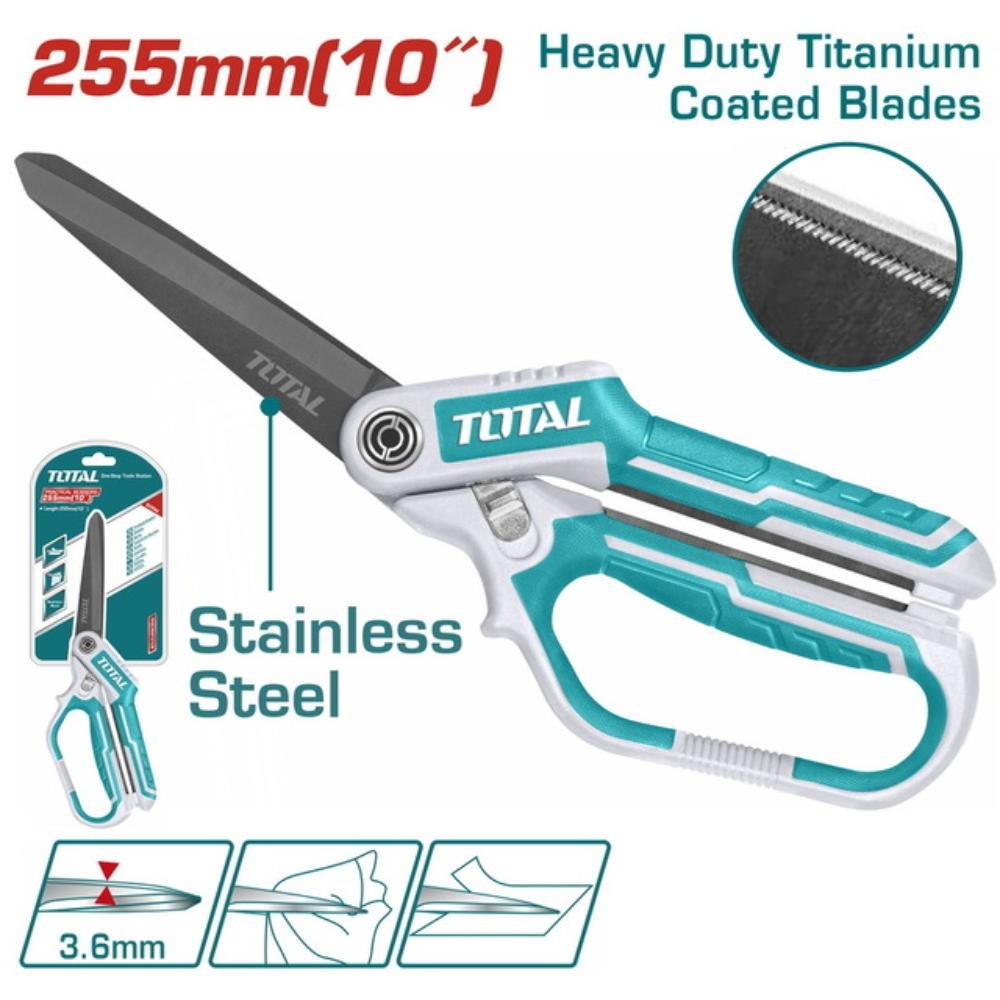 Ψαλίδι Γενικής Χρήσης Total 255mm με λεπίδα ανοξείδωτου ατσαλιού και επικάλυψη τιτανίου για ανθεκτικές κοπές.