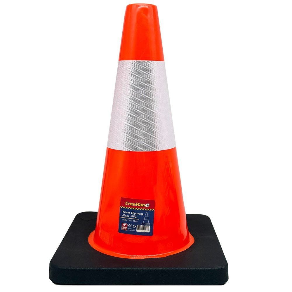 Κώνος Σήμανσης 45cm Cresman PVC Κώνος Σήμανσης 45cm Cresman με μαύρη βάση