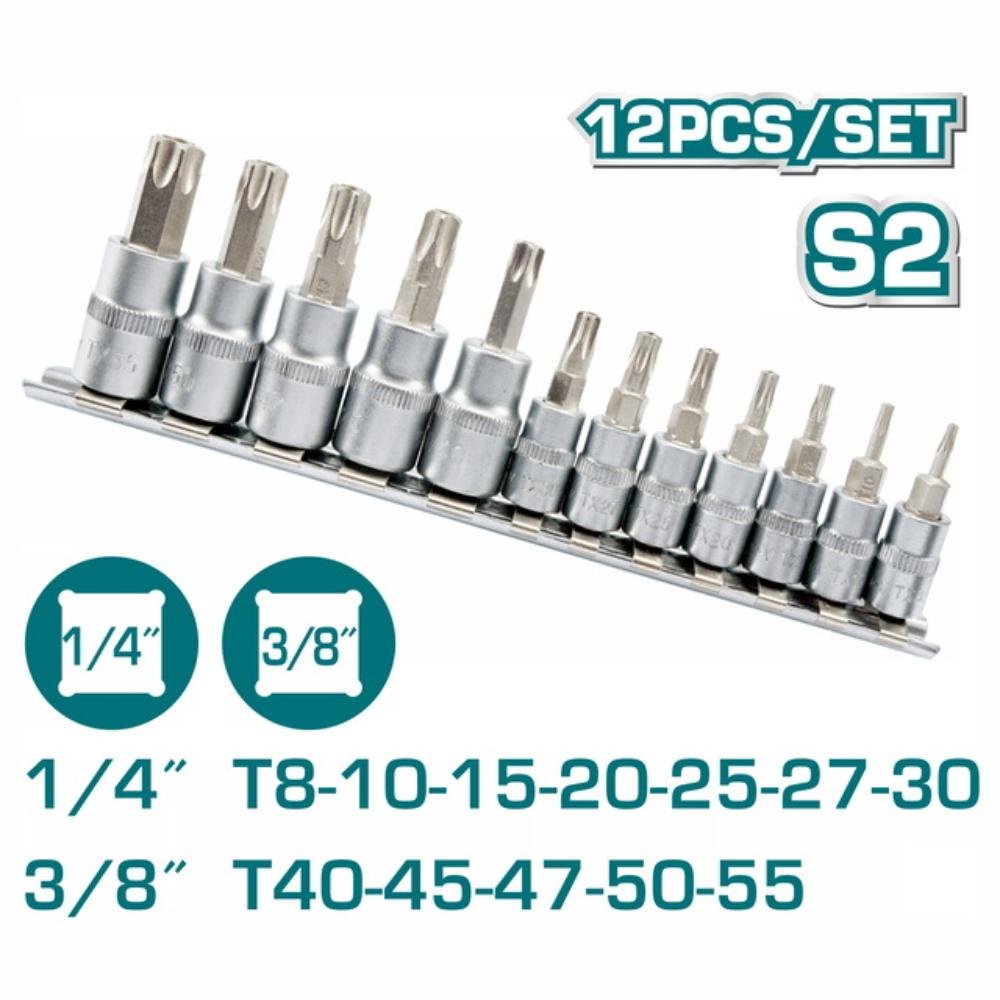 Σετ Torx Total 12 Τεμαχίων με καρυδάκια Σετ Torx Total 12 Τεμαχίων 1/4 και 3/8