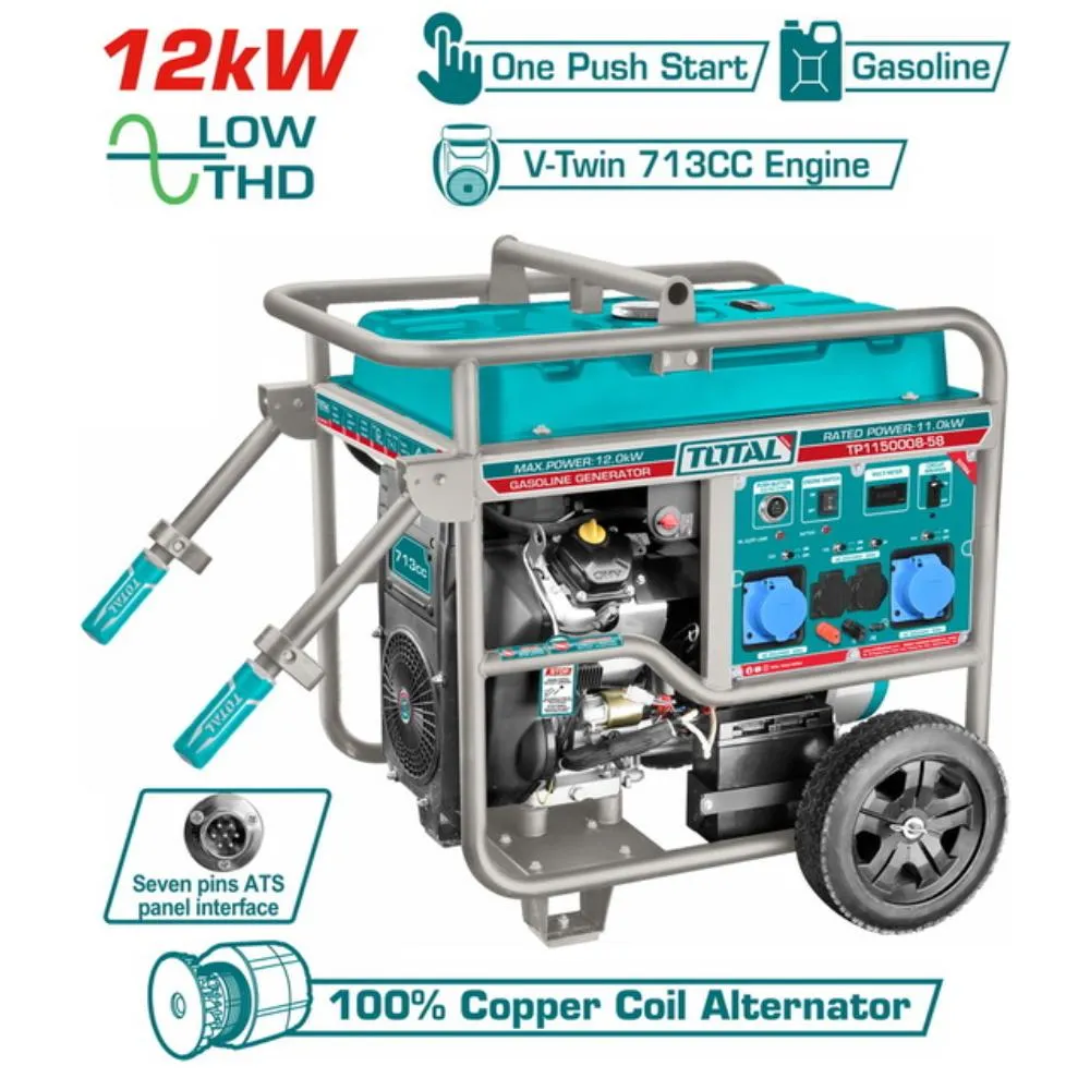Ηλεκτρογεννήτρια βενζίνης TOTAL 12000W TP1150008 με δικύλινδρο κινητήρα